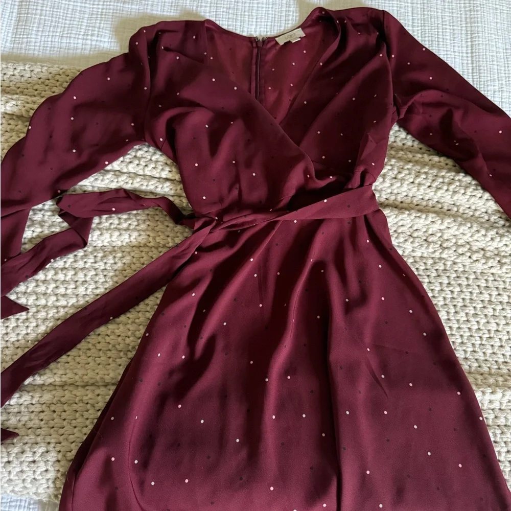 LOFT size 8 Red Wrap Tie Front Sundress Long Sleeve - Picture 4 of 6
